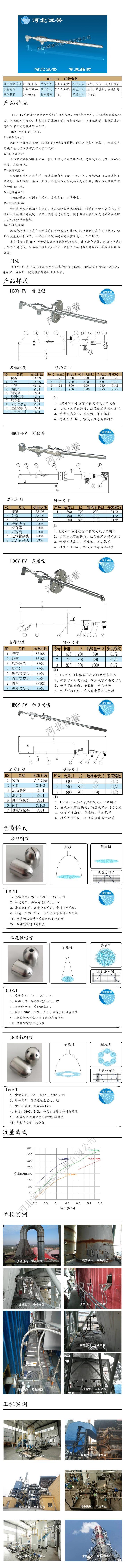 電廠脫硝噴槍保護套、噴槍參數、材質尺寸、流量分布圖、扇形空心錐俯視圖介紹，以及噴槍霧化視頻展示和工程案例介紹